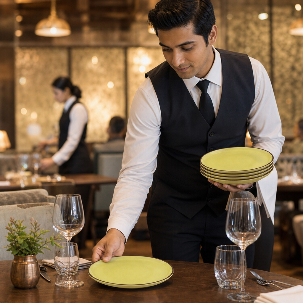 Plates 240mm Yellow Vitrified Stoneware for Restaurant Dining (Pack of 12)
