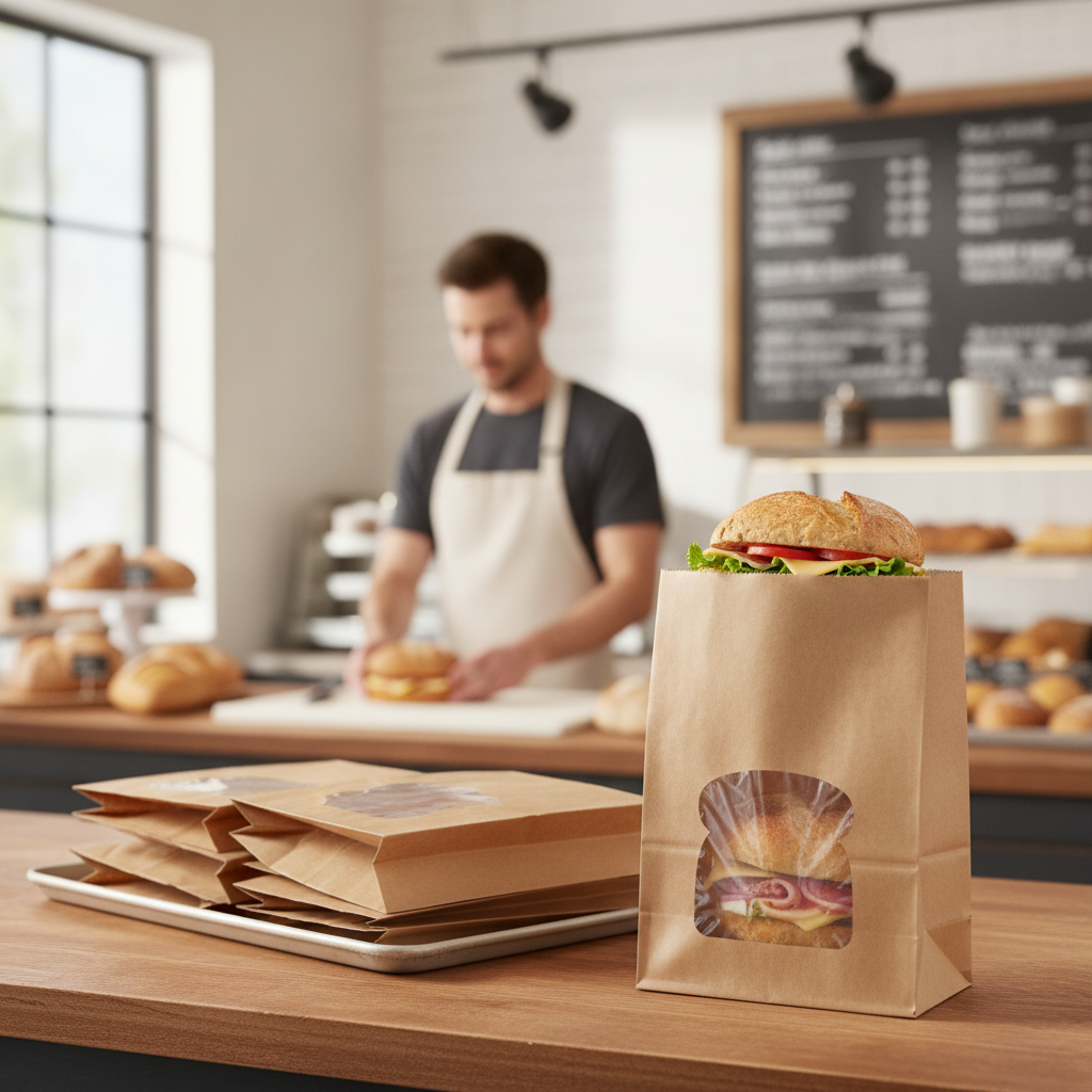 Kraft Paper Sandwich Bags with Window for Delis & Bakeries (Pack of 250)