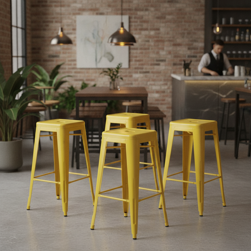 Powder Coated Steel High Stools 770x435mm for Gastropubs (Pack of 4)