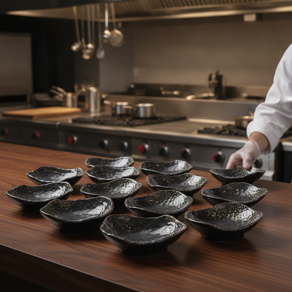 Melamine Black Serving Bowls 50ml for Restaurants & Catering (Pack of 12)