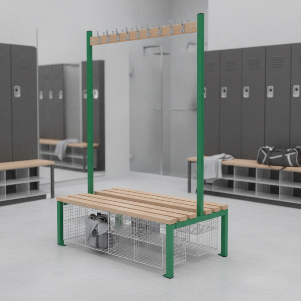 Powder Coated Steel Double-Sided Island Seating for Changing Rooms