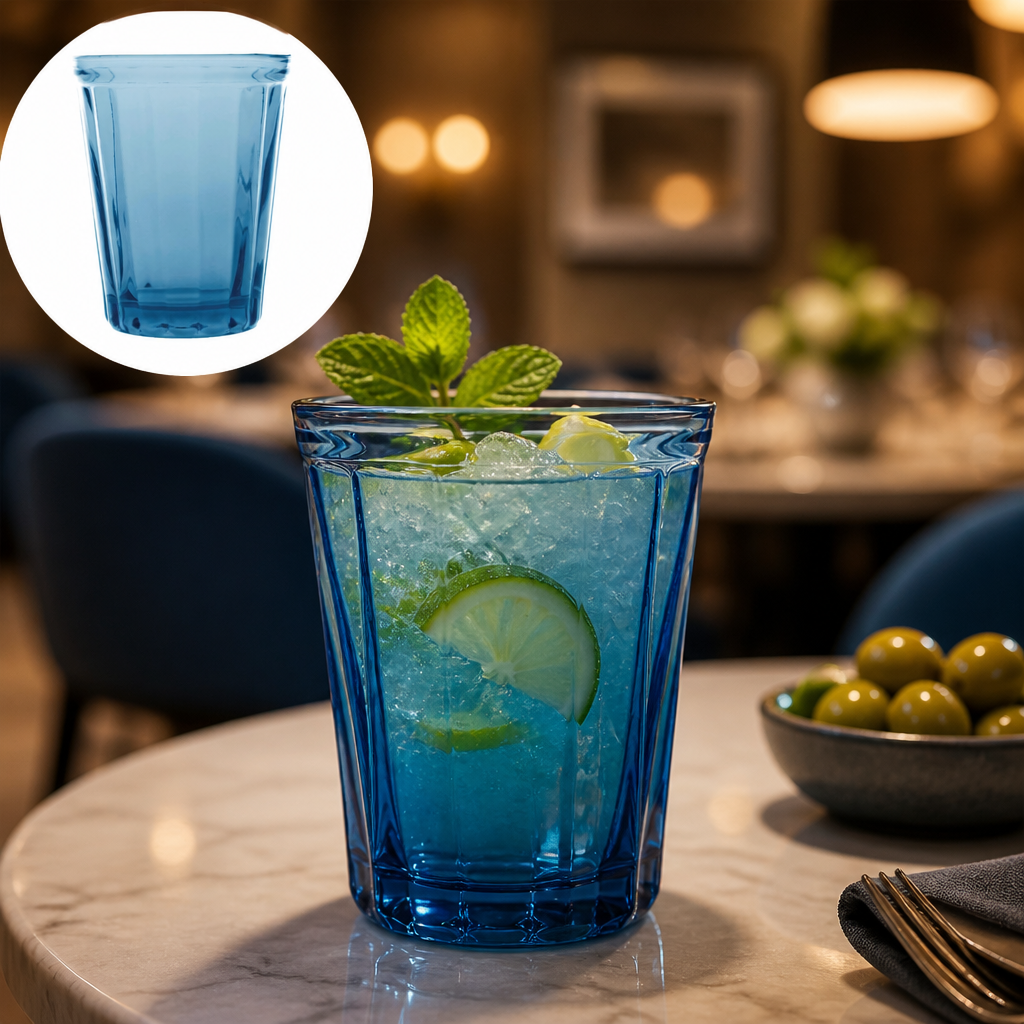 Glass Blue Tumbler 260ml for Serving Cocktails (Pack of 6)