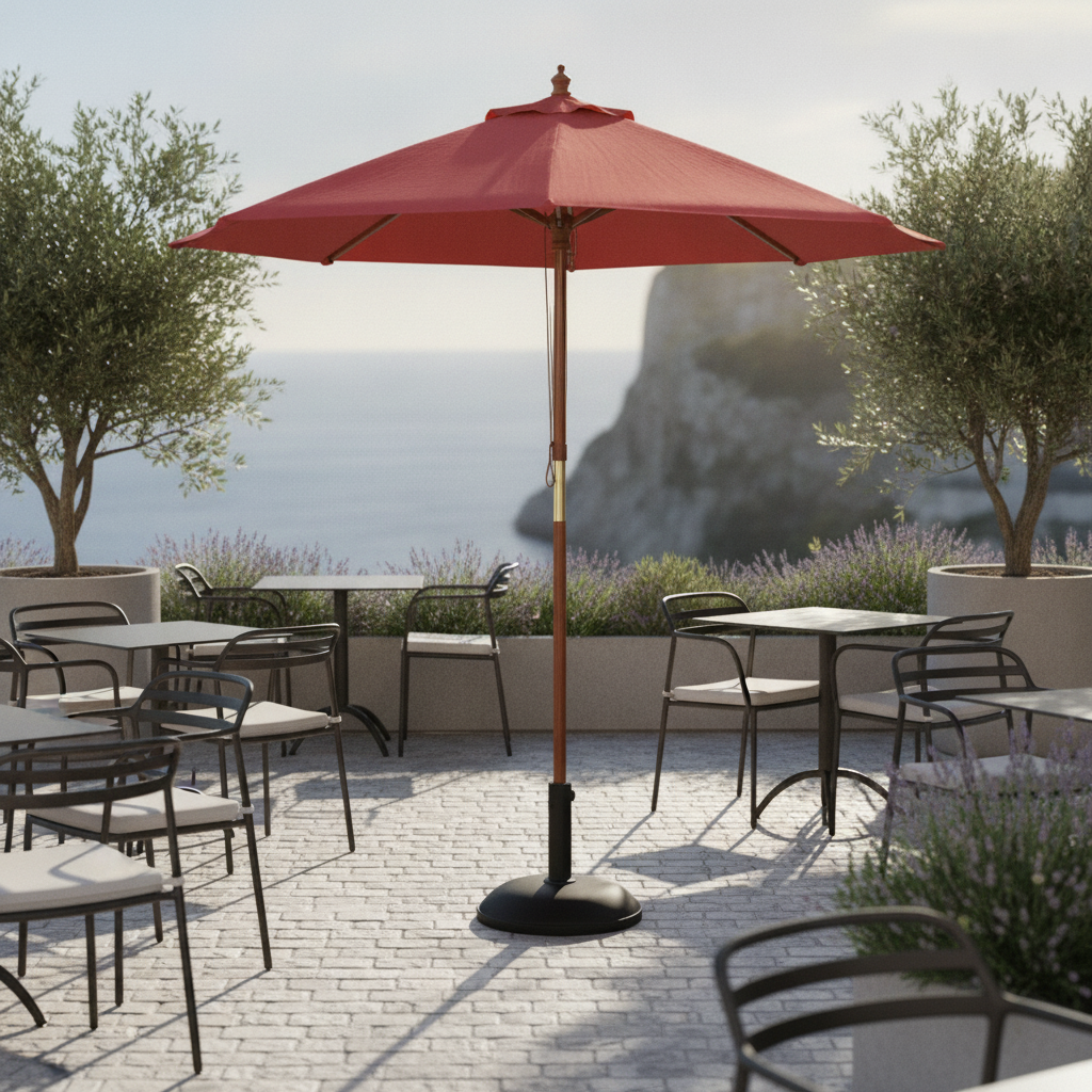 Wood & Polyester Round Parasol 2.5m for Outdoor Spaces
