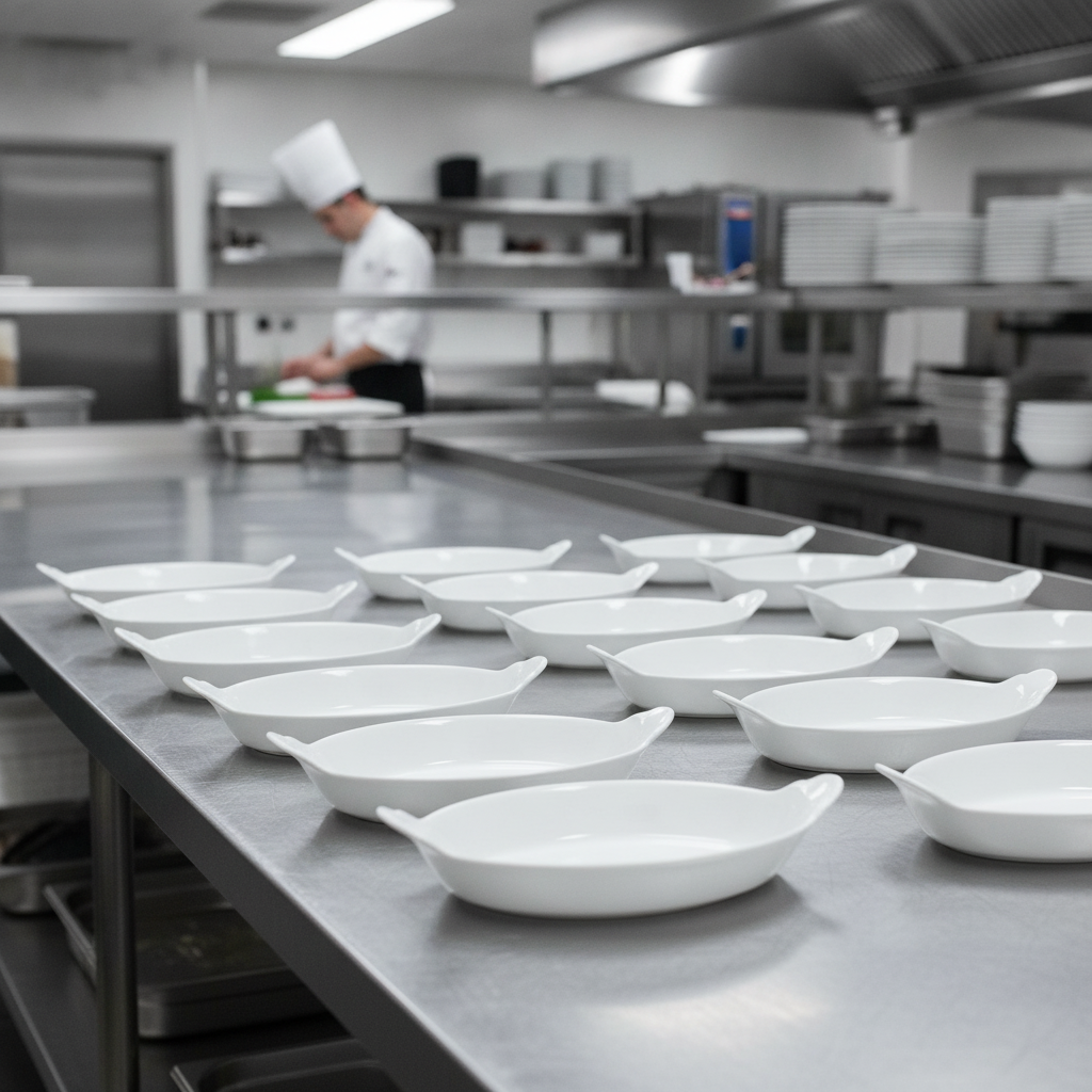 Porcelain Round Eared Dish 540ml for Catering Kitchens (Pack of 12)