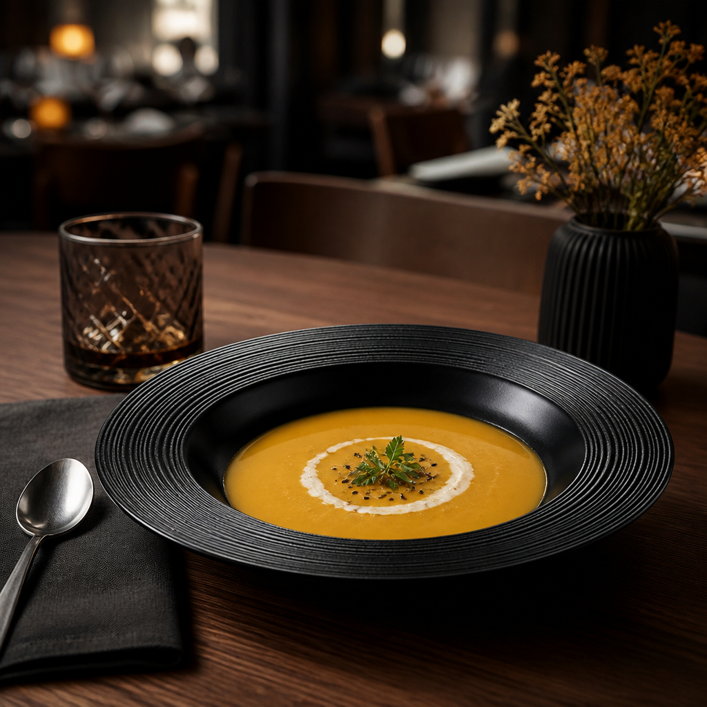 Mid-Century Inspired Rim Soup Plates in Noir for Stylish Dining - Pack of 12