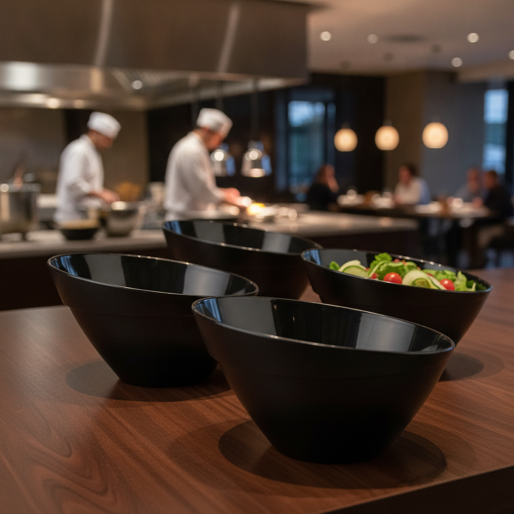 Melamine Black Bowl 245mm for Buffets & Catering