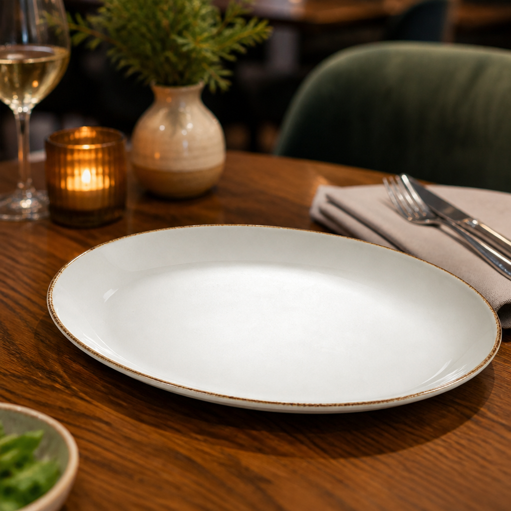 Brown Dapple Oval Coupe Plates 305mm for Restaurants & Cafés (Pack of 12)