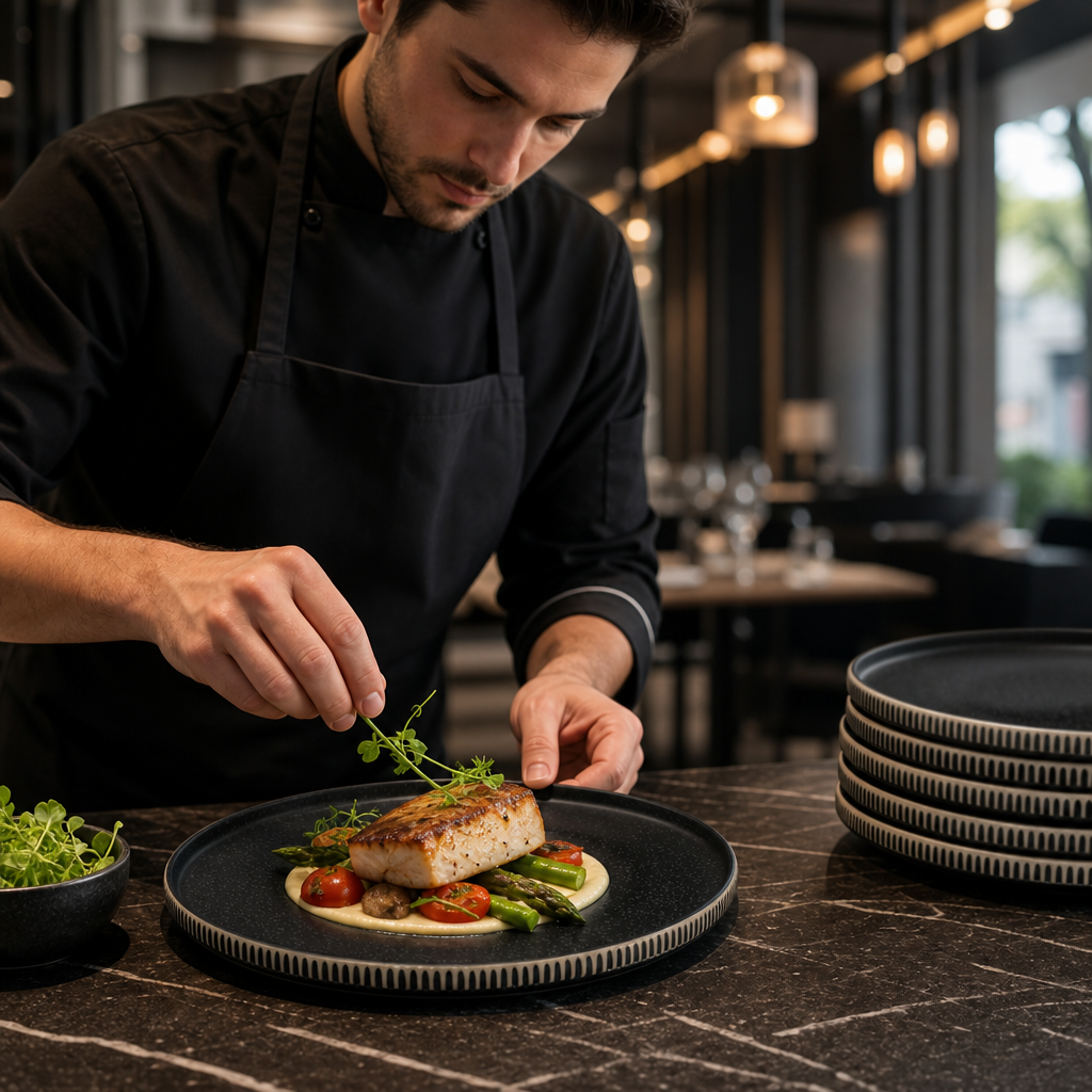 Black & Plates 270mm White Stoneware for Modern Dining (Pack of 6)