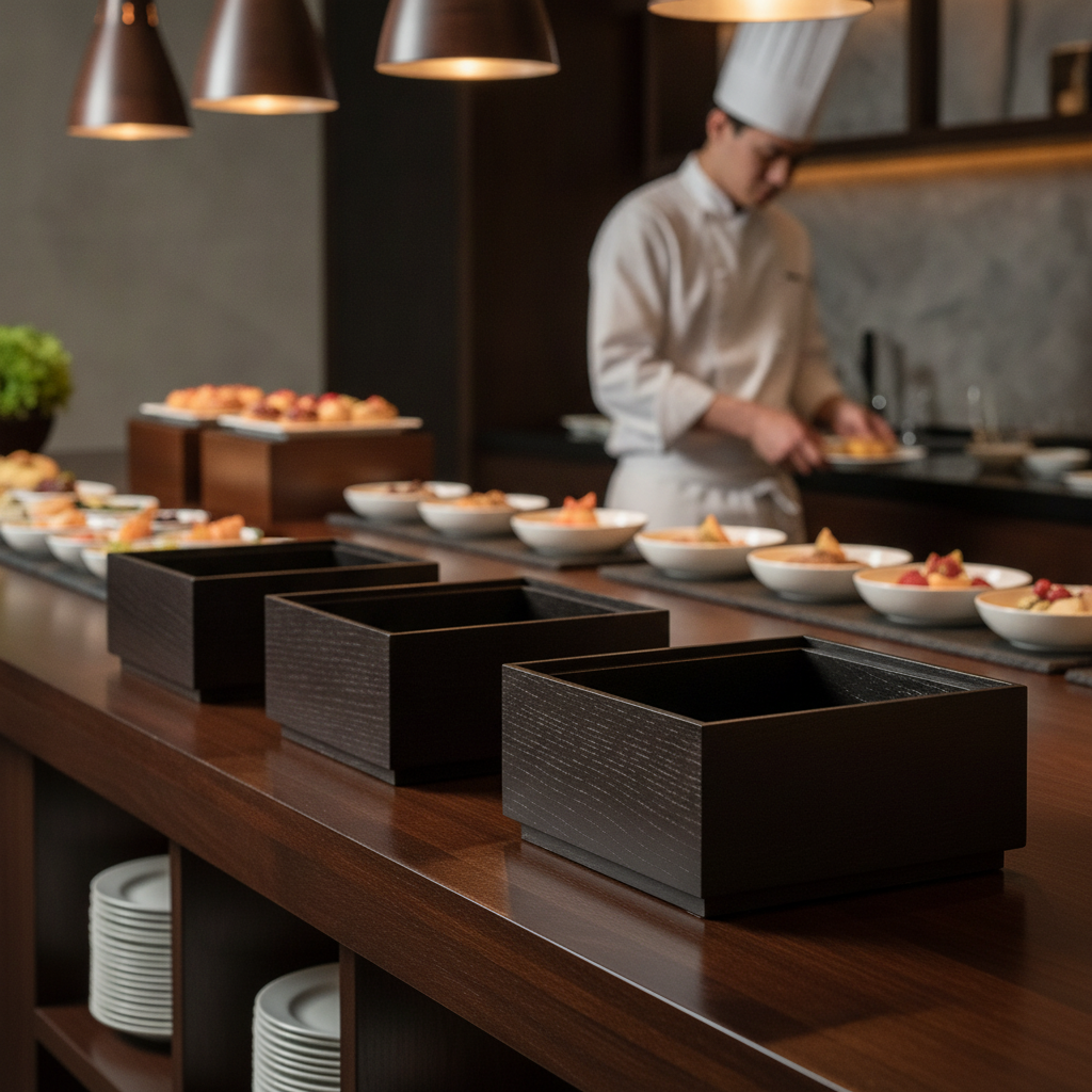 Black Oiled Oak Wooden Box 176x162mm for Buffet Displays