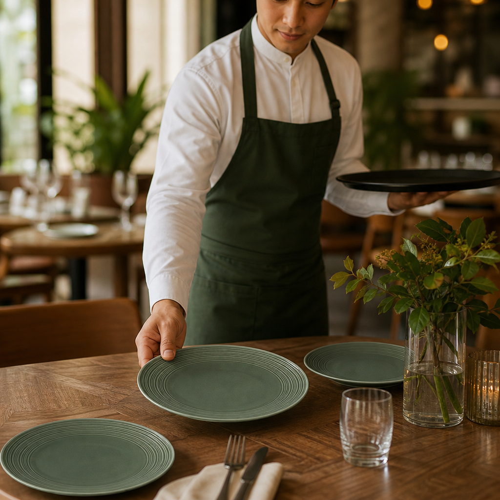 Coupe Plates Green Porcelain for Stylish Dining (Pack of 12)