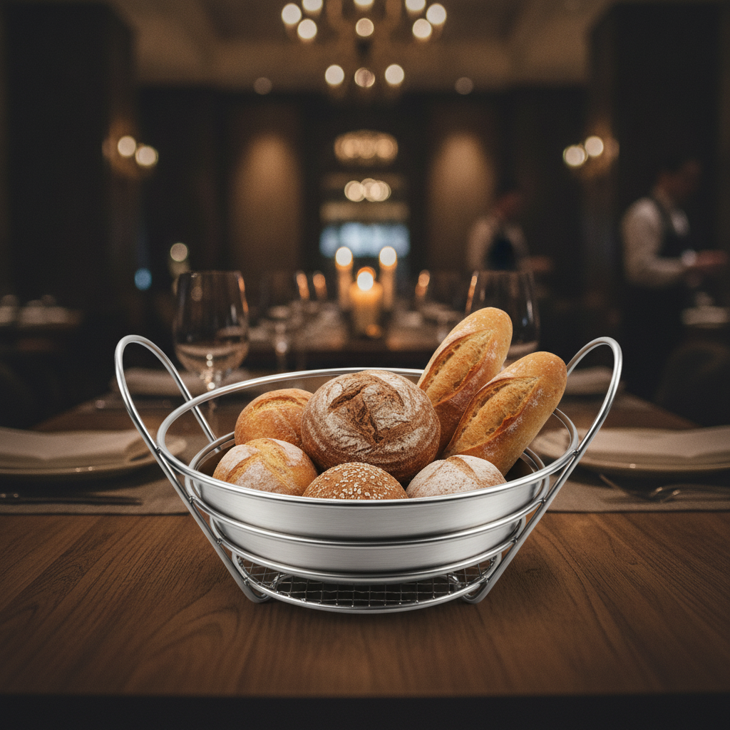 Stainless Steel Bread Basket with Handles 201x234mm for Serving Bread