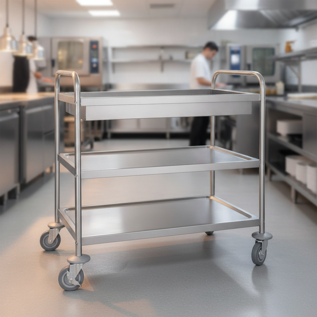 Stainless Steel 3 Tier Deep Tray Clearing Trolley for Efficient Service