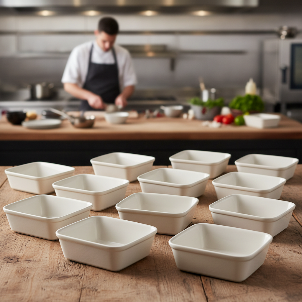 Super Vitrified Porcelain Rectangular Pie Dish 600ml for Catering (Pack of 12)