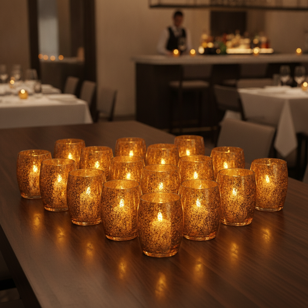 Glass Votives Antique Gold 95mm for Bars & Restaurants (Pack of 12)