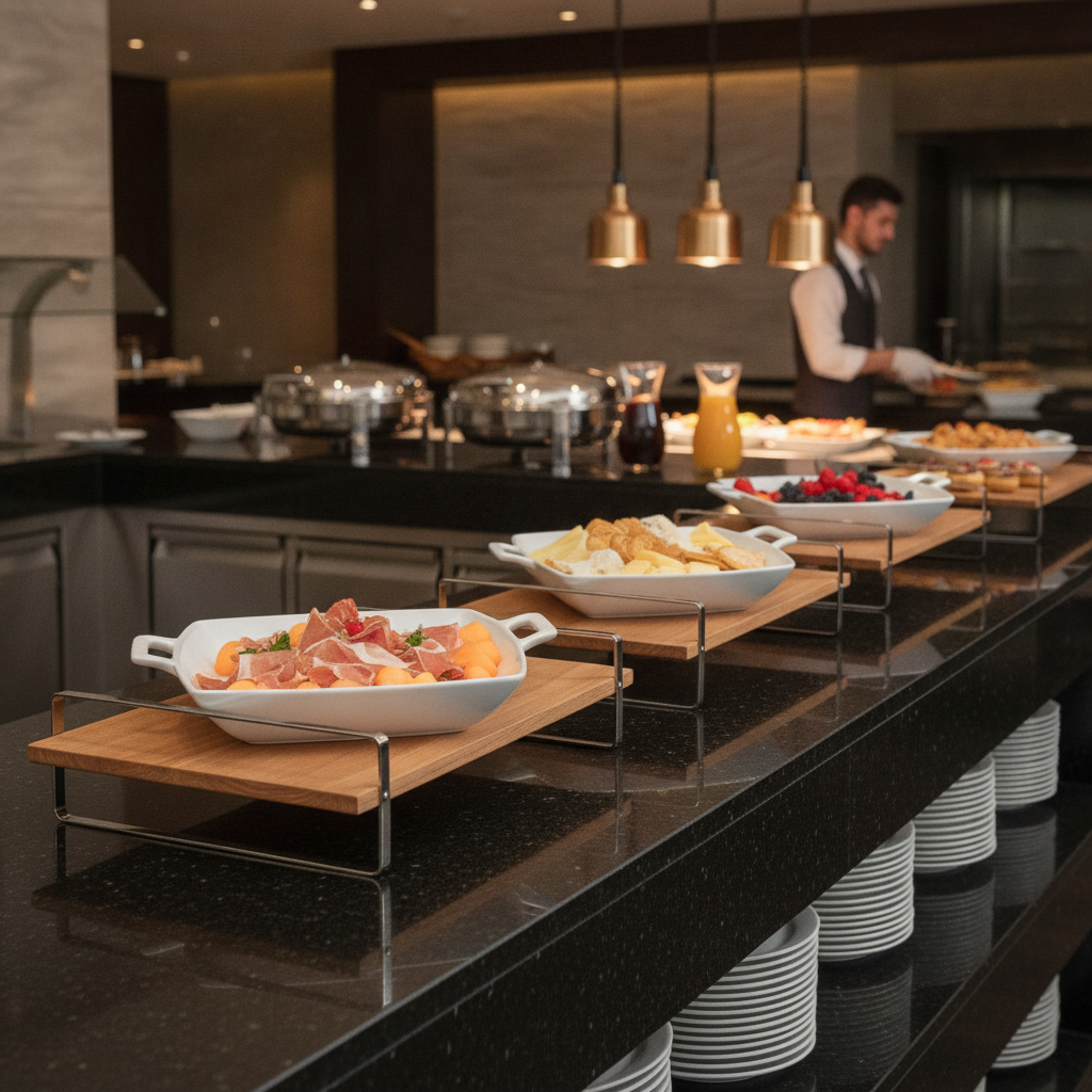 Oak Wood and Stainless Steel Medium Presentation Table for Buffets