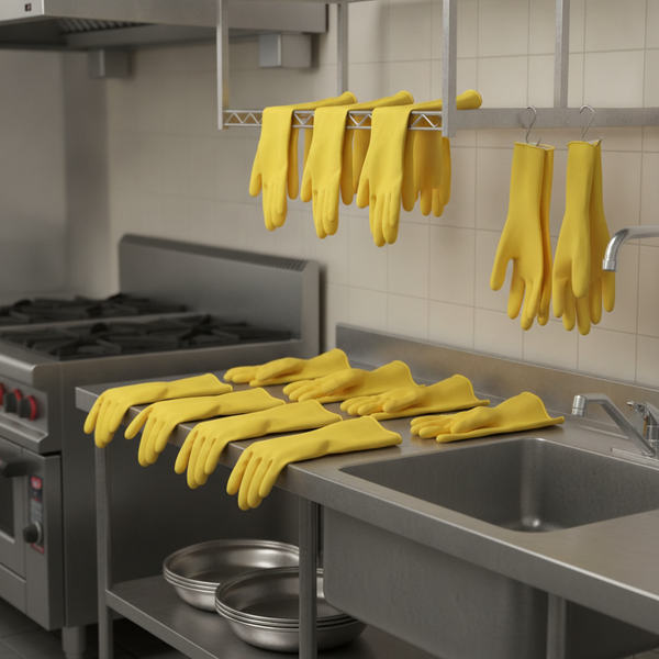 Synthetic Rubber Yellow Rubber Gloves, Synthetic Rubber, pack of 12