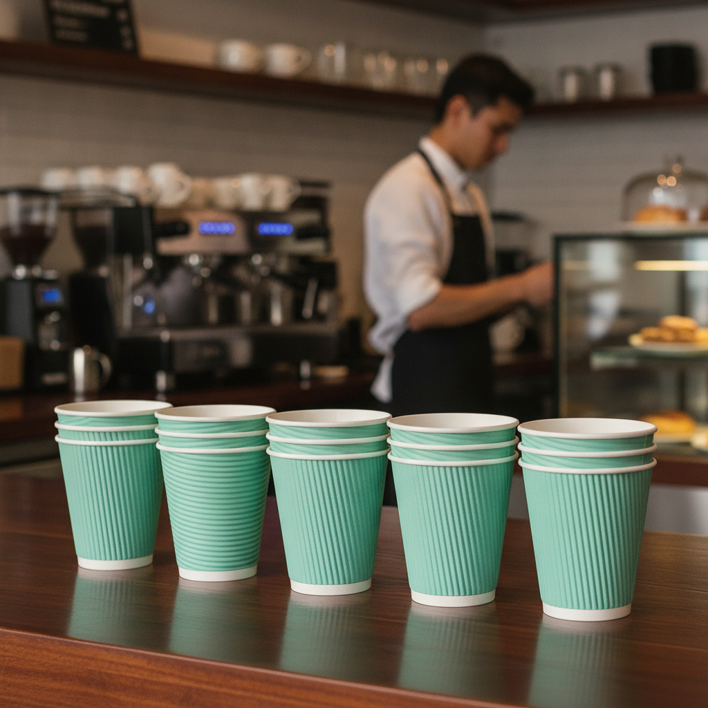Cardboard Turquoise Ripple Wall Coffee Cups 340ml for Takeaway Services (Pack of 500)