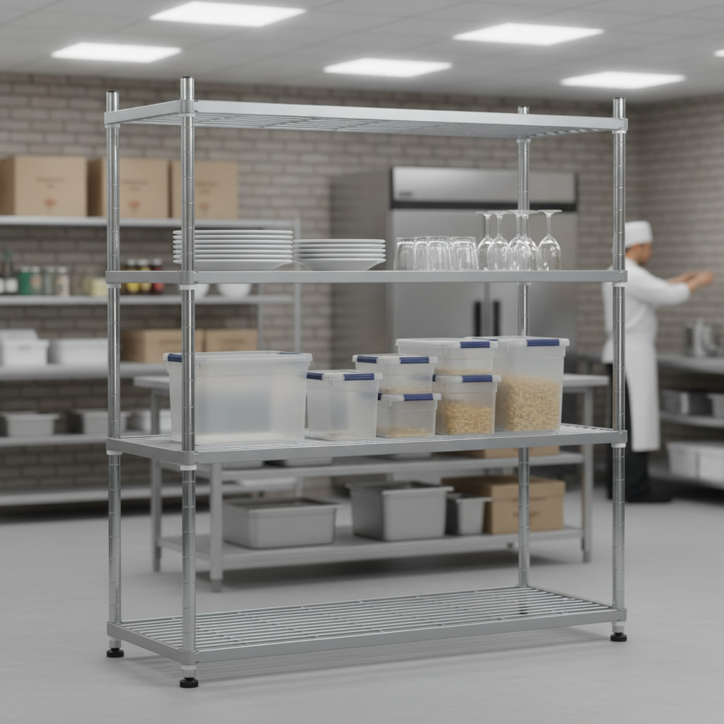 Mild Steel 4 Tier Wire Shelving Unit 1700mm for Commercial Use