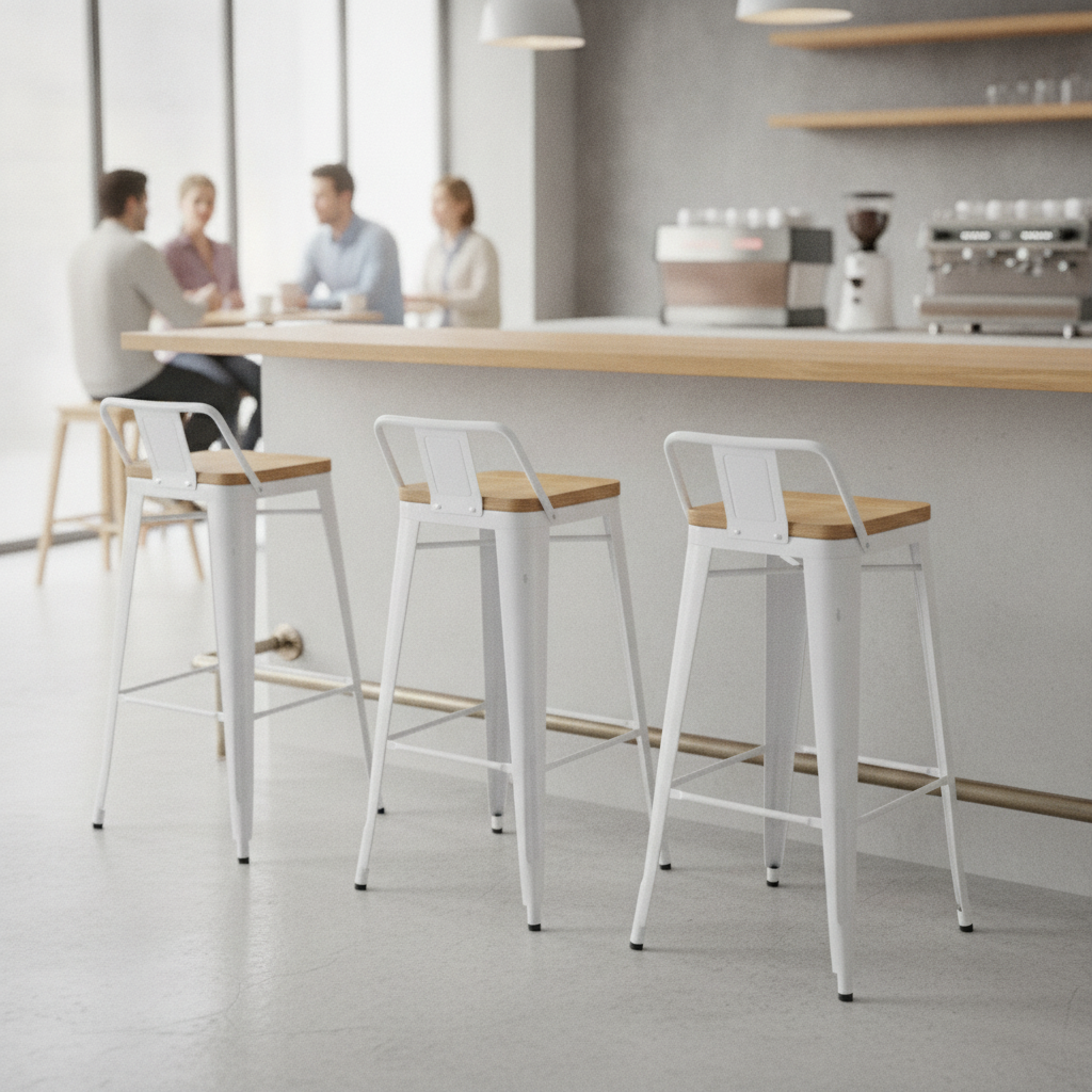 Steel & Ash Wood Bistro Backrest High Stools 900x430mm for Cafes & Bars (Pack of 4)