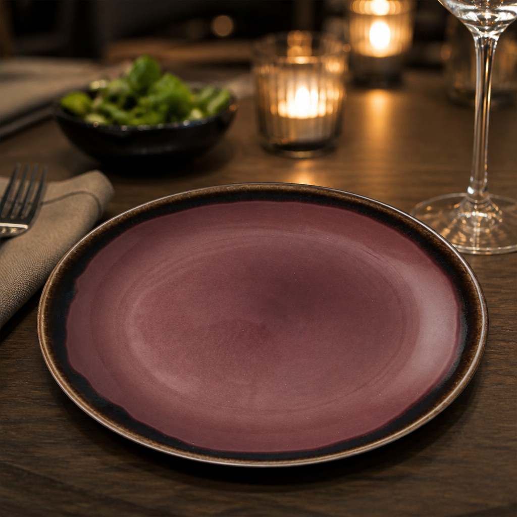 Hand Finished Coupe Plates Purple Stoneware for Dining Experiences (Pack of 12)