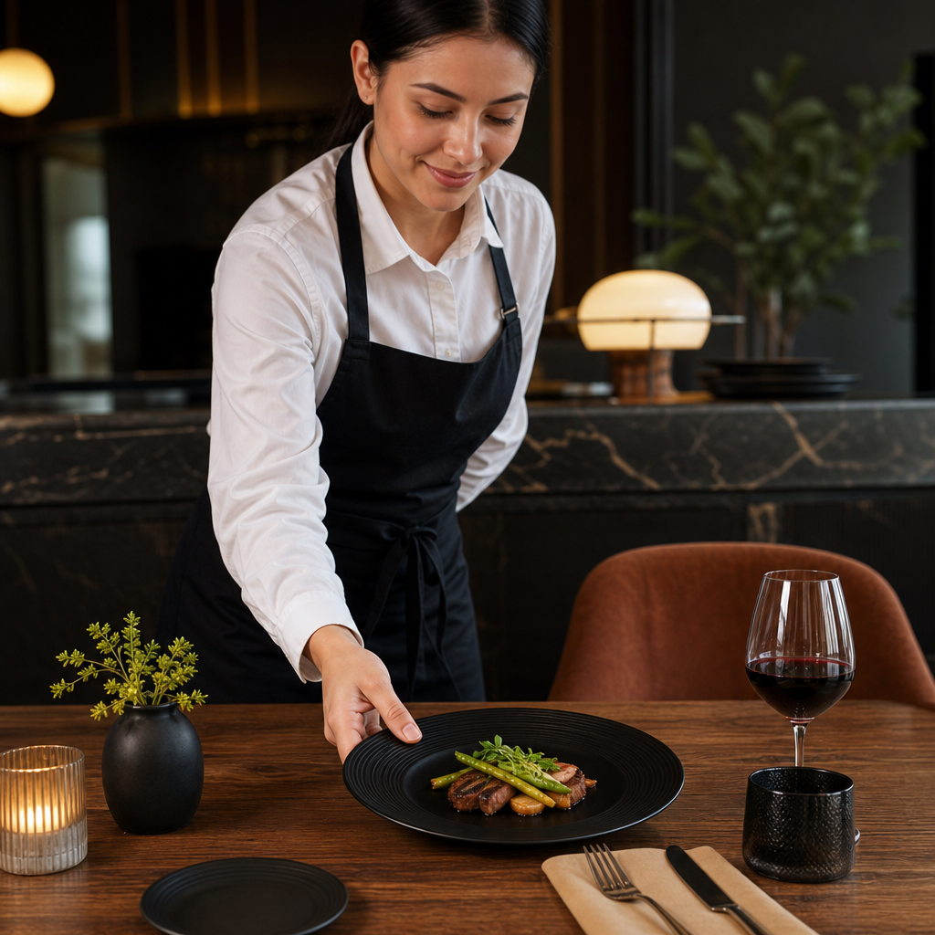 Coupe Plates Matte Noir Vitrified Porcelain for Casual Dining (Pack of 12)