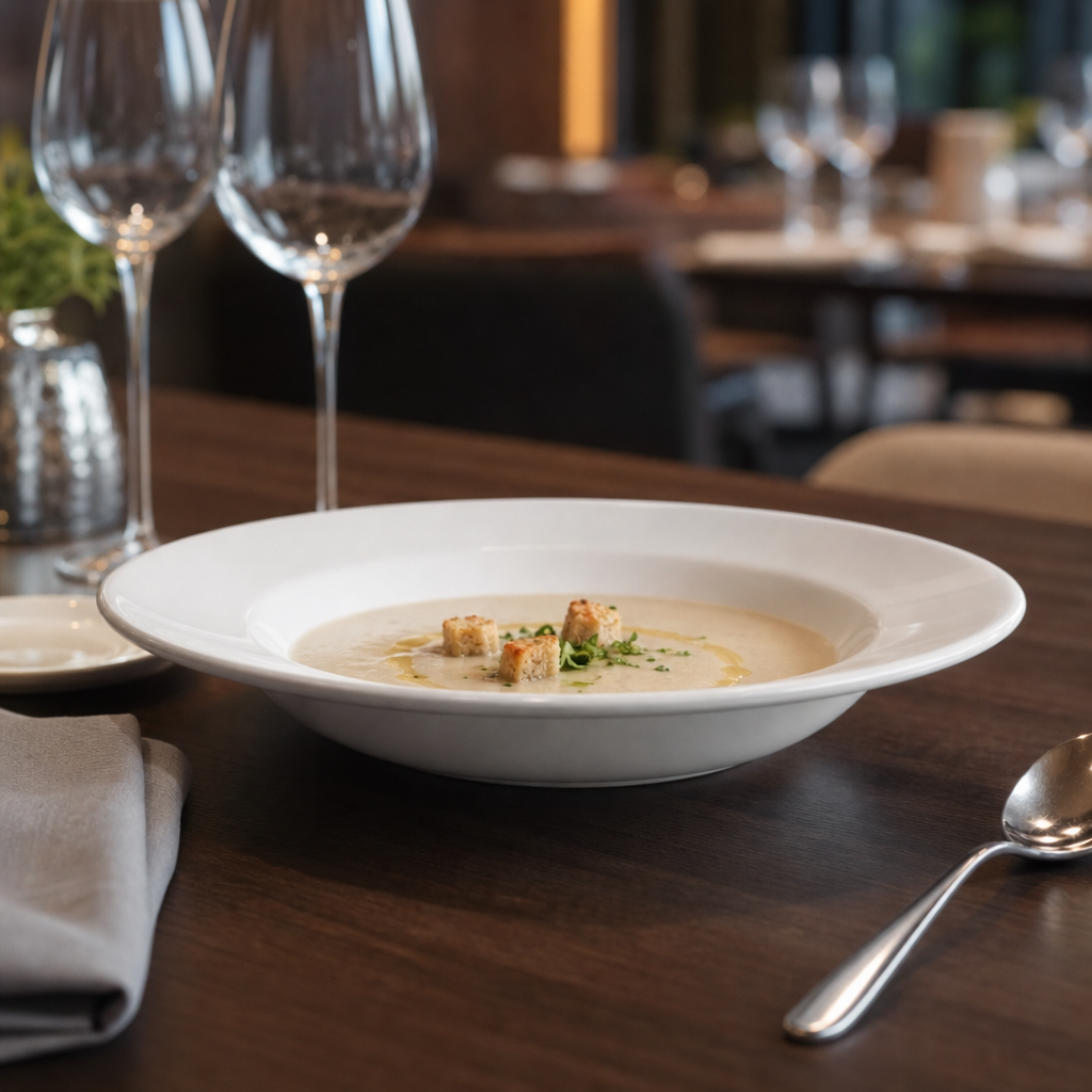 Classic Rimmed Soup Bowls 230mm in White for Catering Use