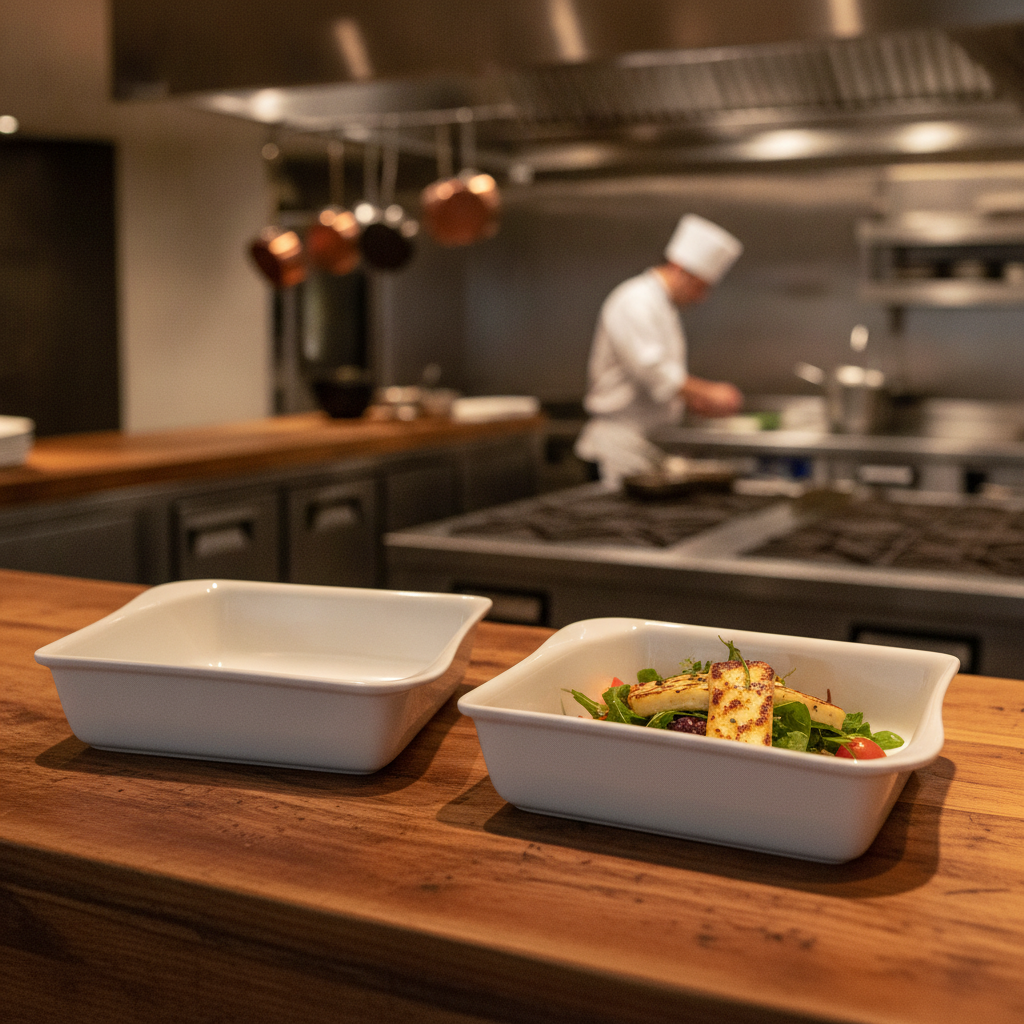 Porcelain Square Serving Dishes 230x310mm for Catering (Pack of 2)