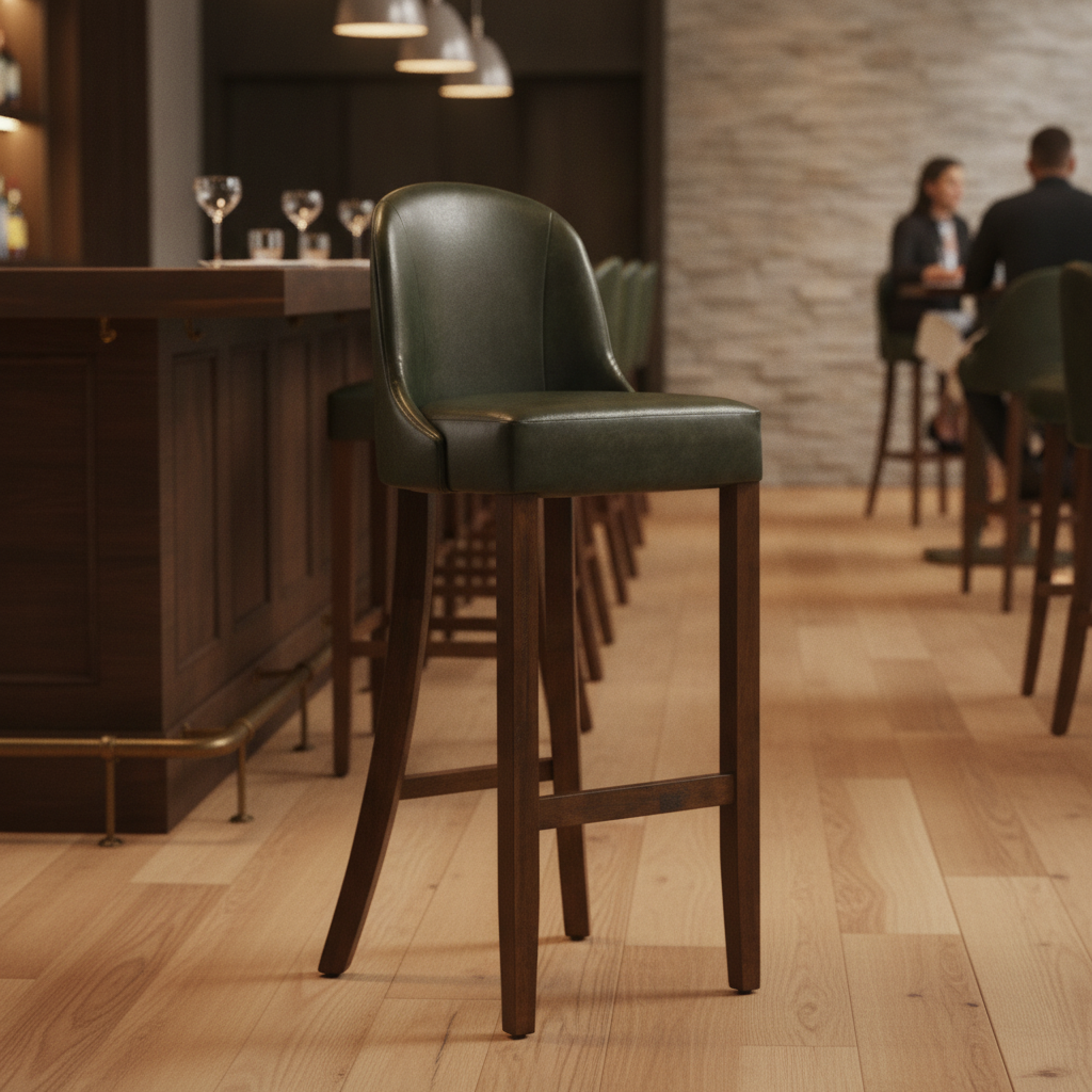 Rubber Wood Bar Chair with Bison Cedar Upholstery 1030mm for Commercial Use