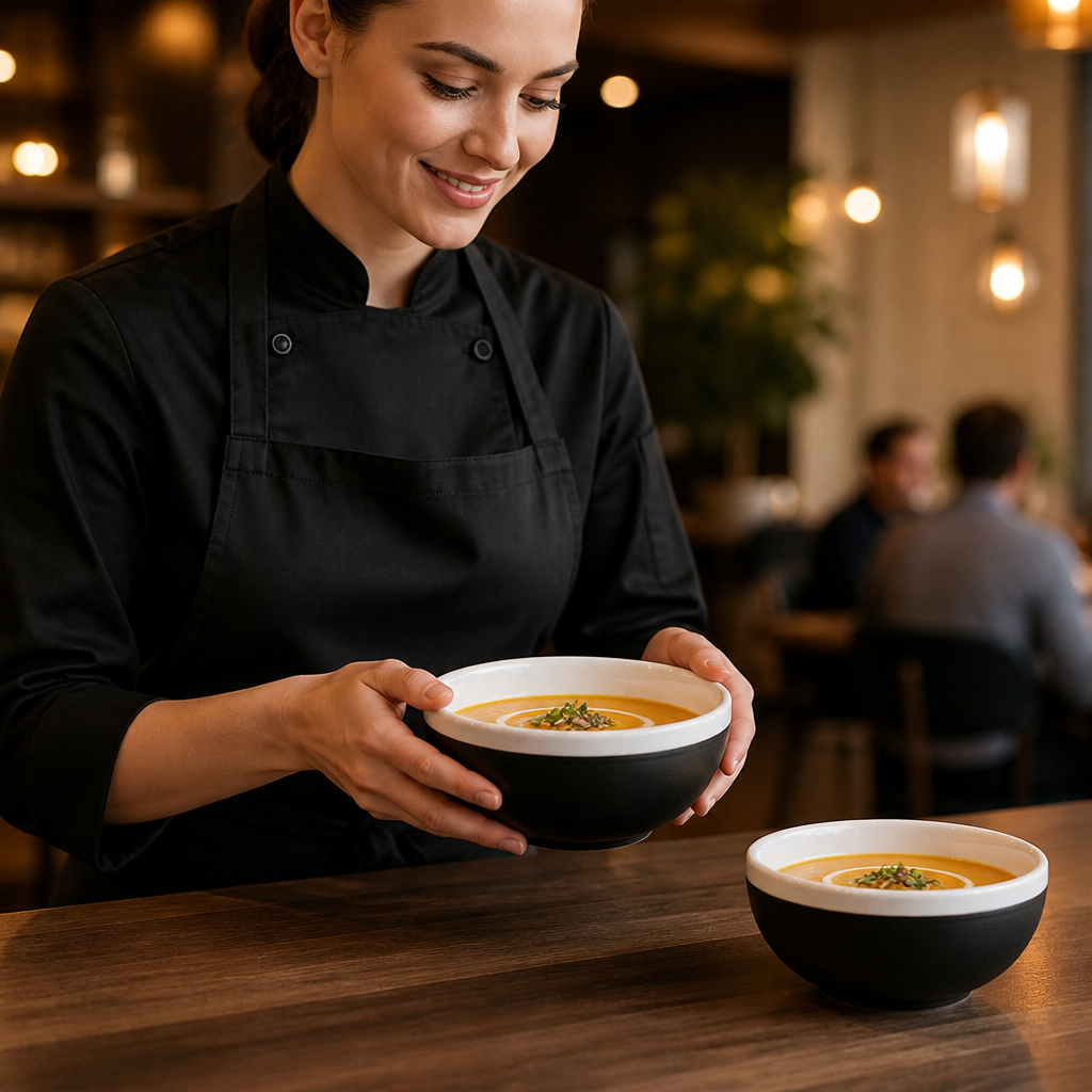 Porcelain Soup Bowls in Onyx Black 455ml for Dining & Catering