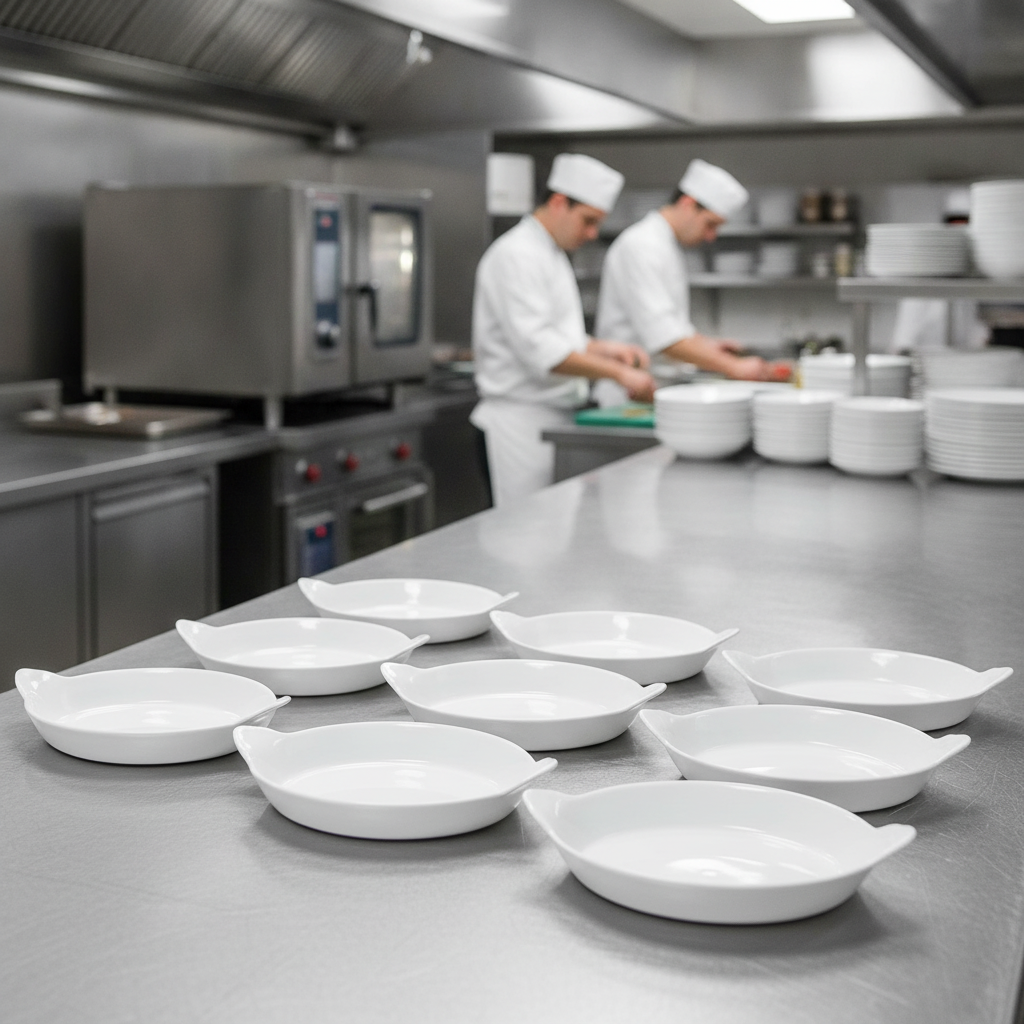 Porcelain Round Eared Dish 780ml for Catering Kitchens (Pack of 12)