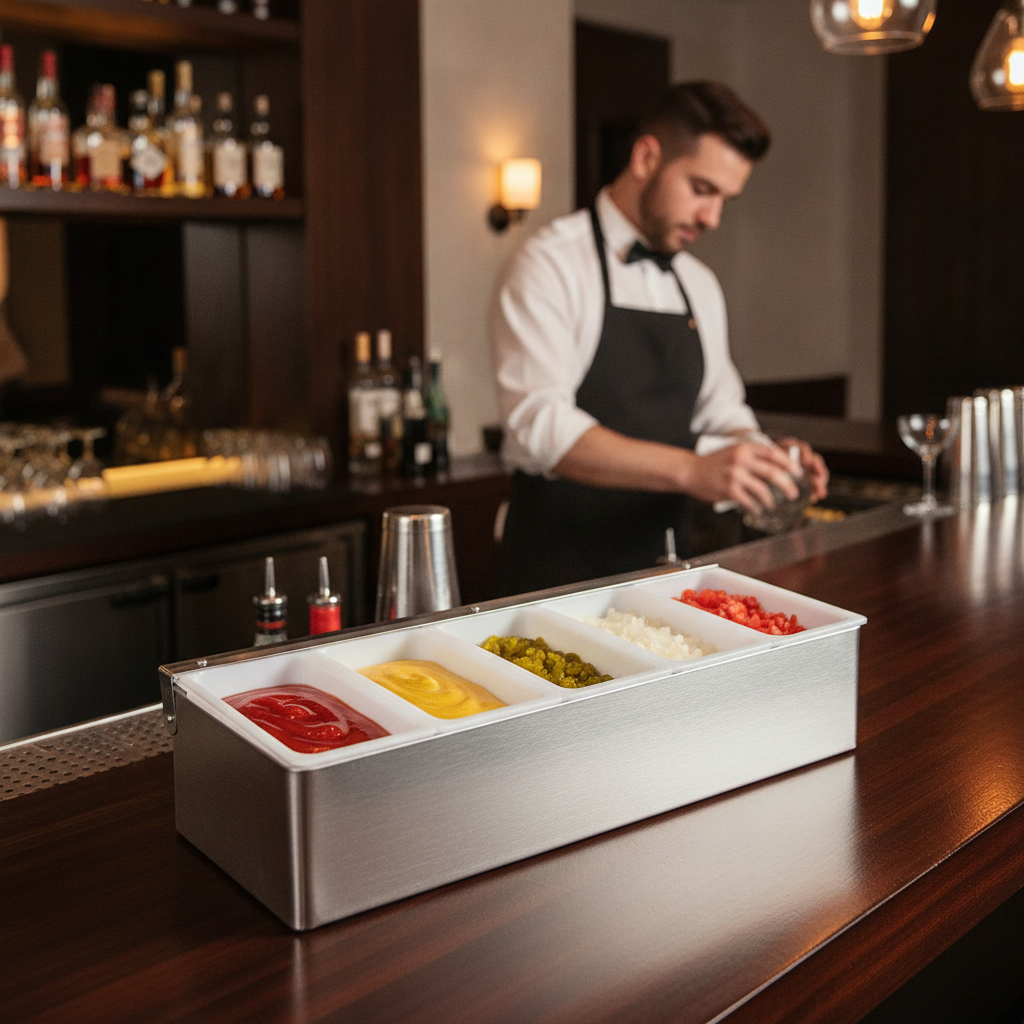 Stainless Steel 5 Compartment Condiment Holder 384x151mm for Efficient Service