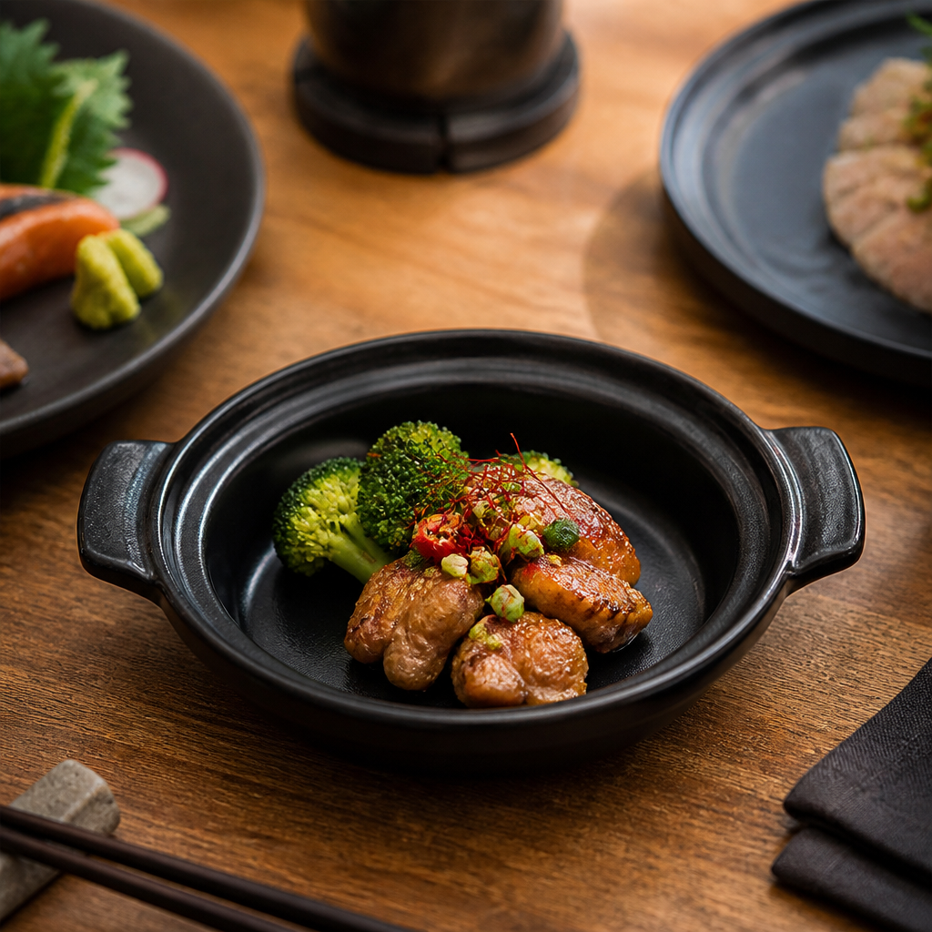 Black Igneous Stoneware Individual Dishes 140mm for Traditional Dining