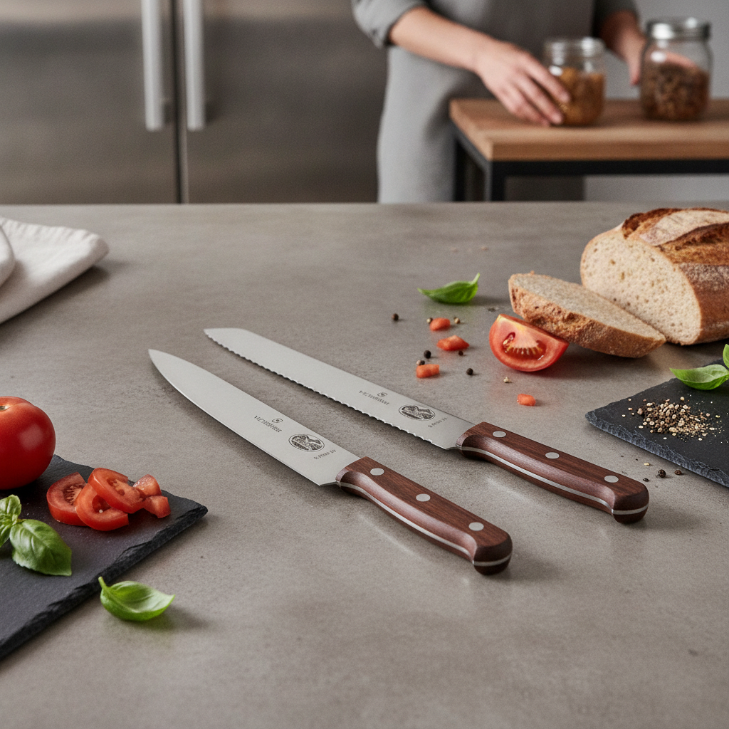 Stainless Steel Kitchen Knife Set with Wooden Handles for Home Cooking