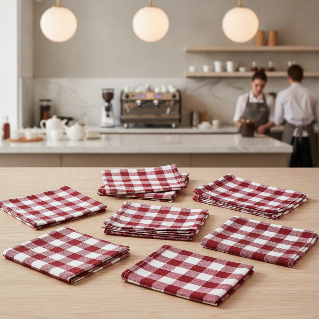 Polyester Gingham Napkins 410mm for Cafés & Tea Rooms (Pack of 10)
