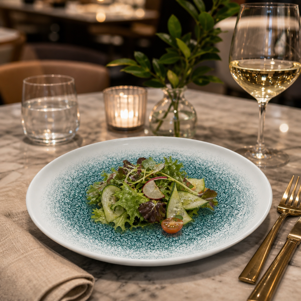 Round Trace Plates Green Porcelain for Serving Fresh Salads & Mains (Pack of 12)
