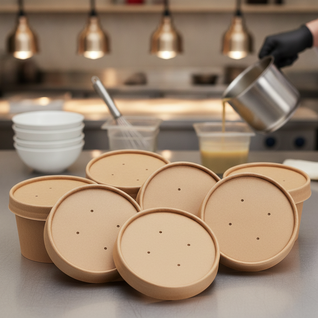 Compostable Cardboard Soup Container Lids 98mm for Food-to-Go (Pack of 500)