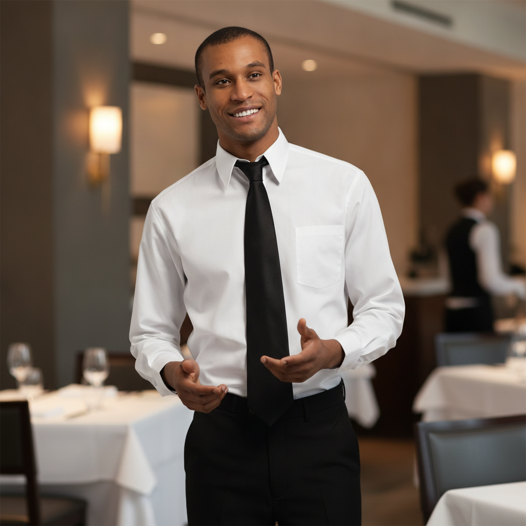 Polycotton Long Sleeve White Dress Shirt for Front of House