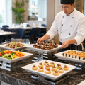 Rectangular Buffet Tiles Melamine Trays and Platters White for Catering Events (Pack of 6)