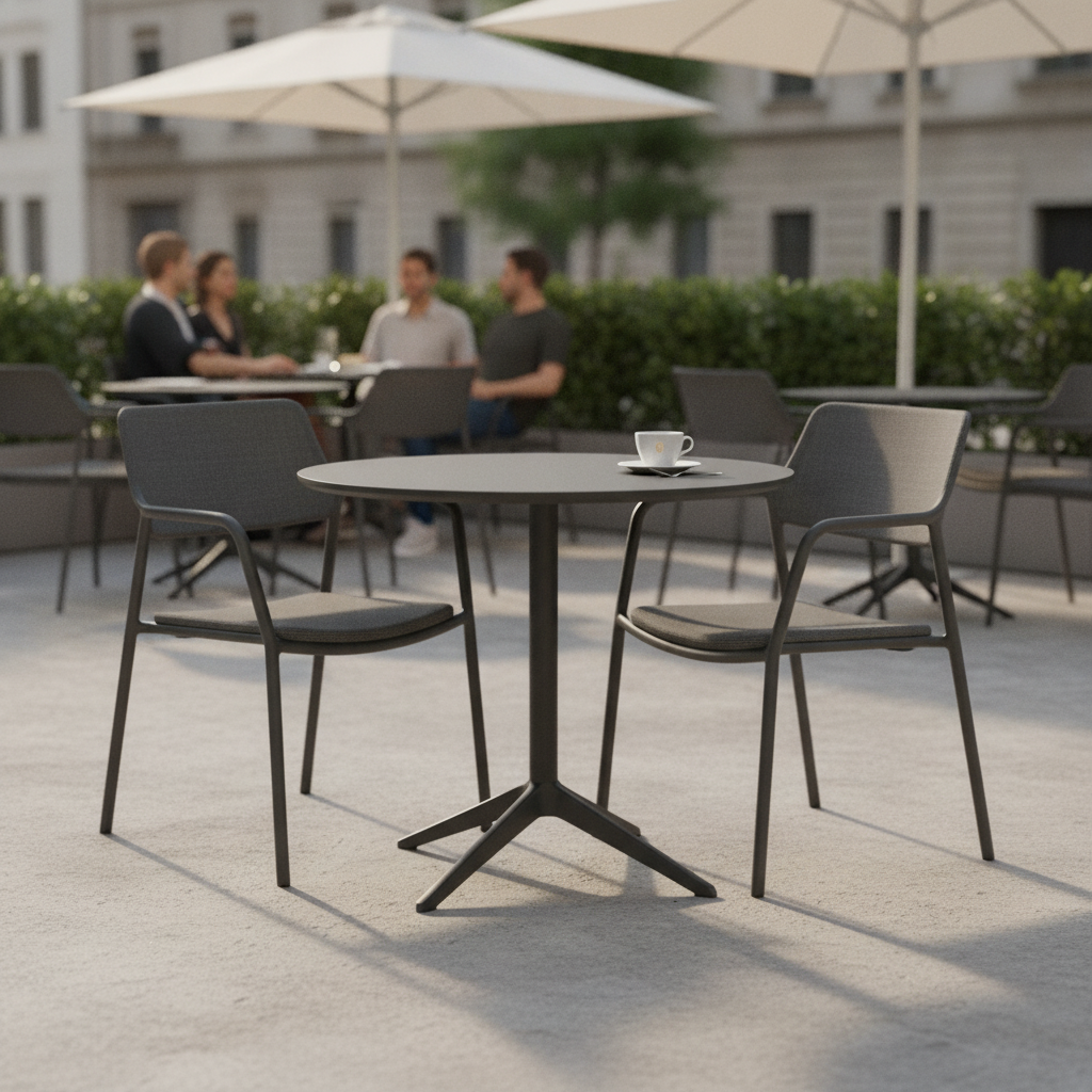 Matte Black Round Outdoor Table Top 600mm for Restaurants & Cafés