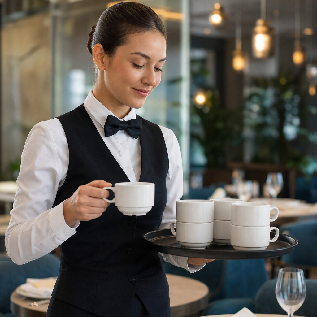 Stacking Tea Cups 213ml Porcelain for Catering Use (Pack of 24)
