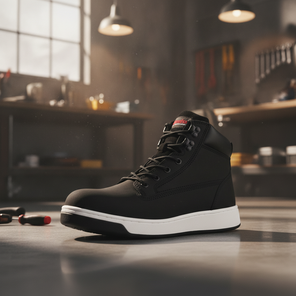 Nubuck Leather Hi-Top Safety Boots Black for Work (EU Sizes 37-46)