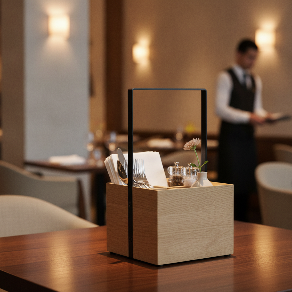 Oak Wood Table Caddy 280mm for Organizing Dining & Office