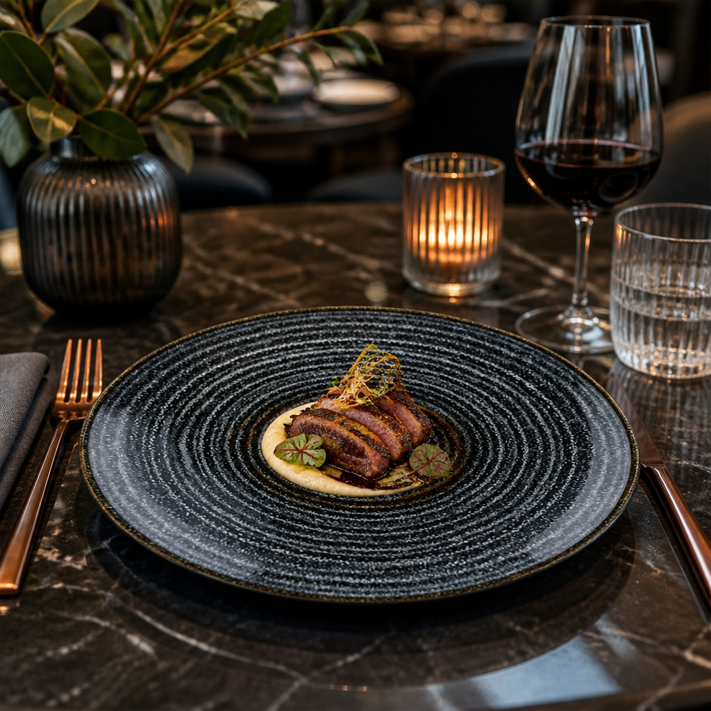 Coupe Plates Black Charcoal Porcelain for Elegant Table Settings (Pack of 12)