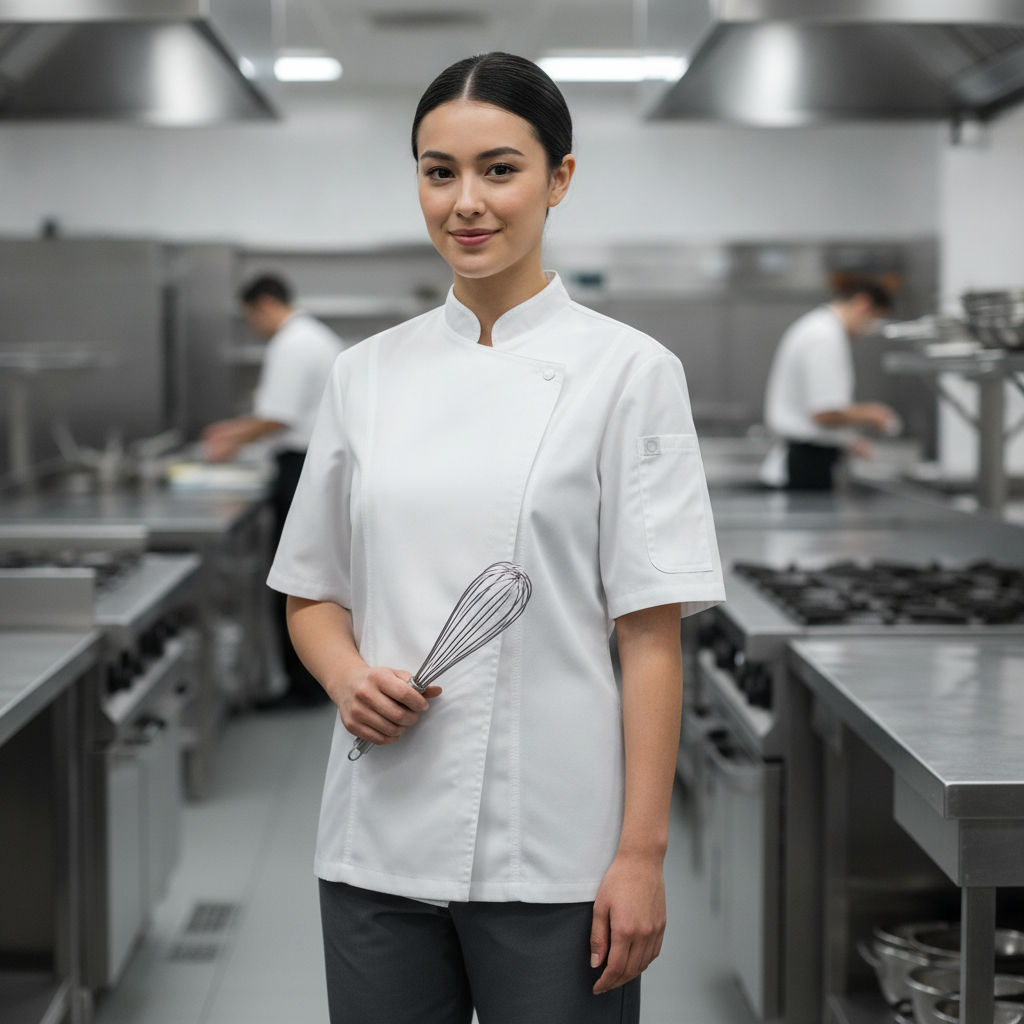 Polycotton White Women's Chef Jacket for Busy Kitchens
