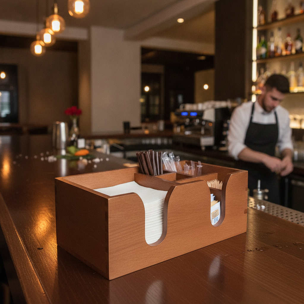 Solid Pinewood Bar Caddy 259x155mm with 6 Compartments for Organized Serving
