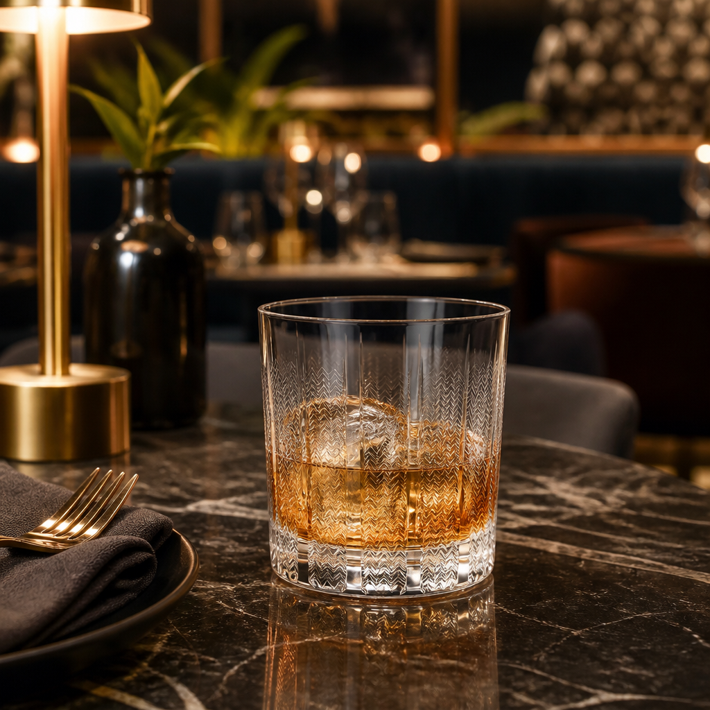 Glass Mosaic Double Old Fashioned Glasses 355ml for Entertaining (Pack of 6)
