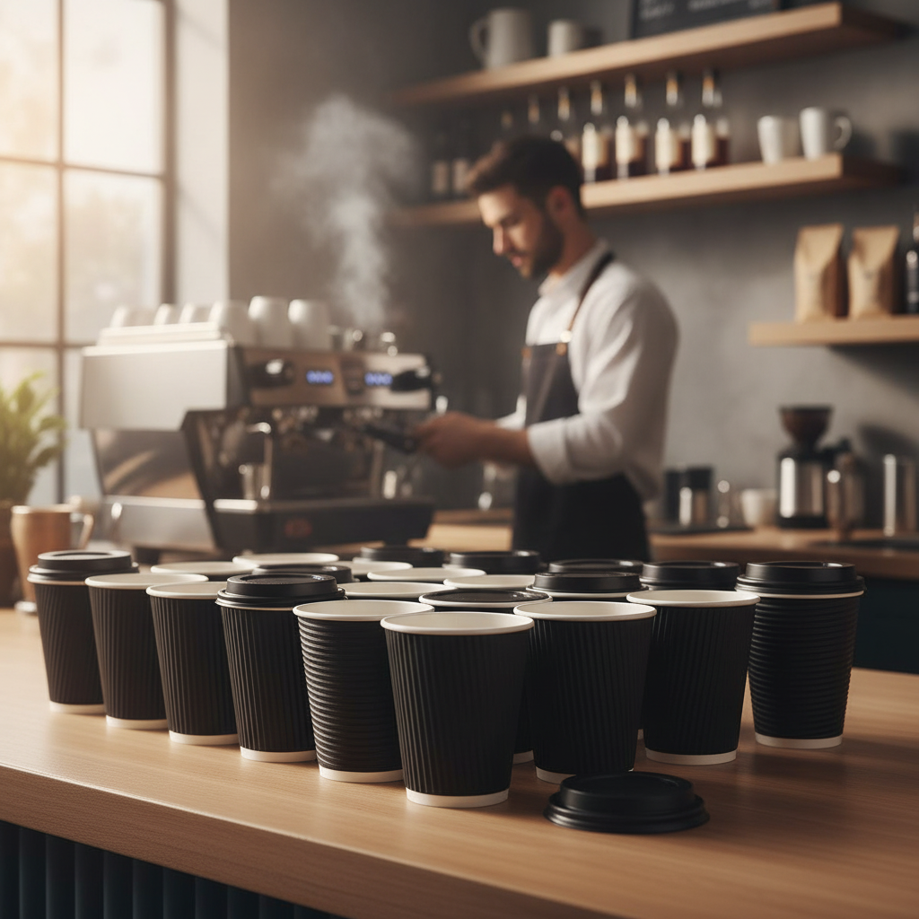 Cardboard Black Coffee Cups 340ml for Takeaway Drinks (Pack of 25)