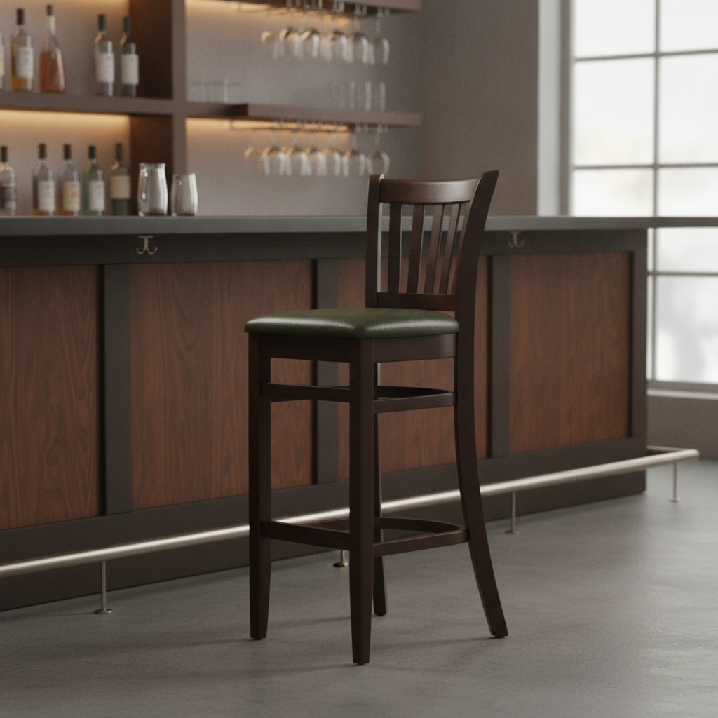 Rubber Wood Bar Chair with Padded Seat 1100mm for Commercial Use