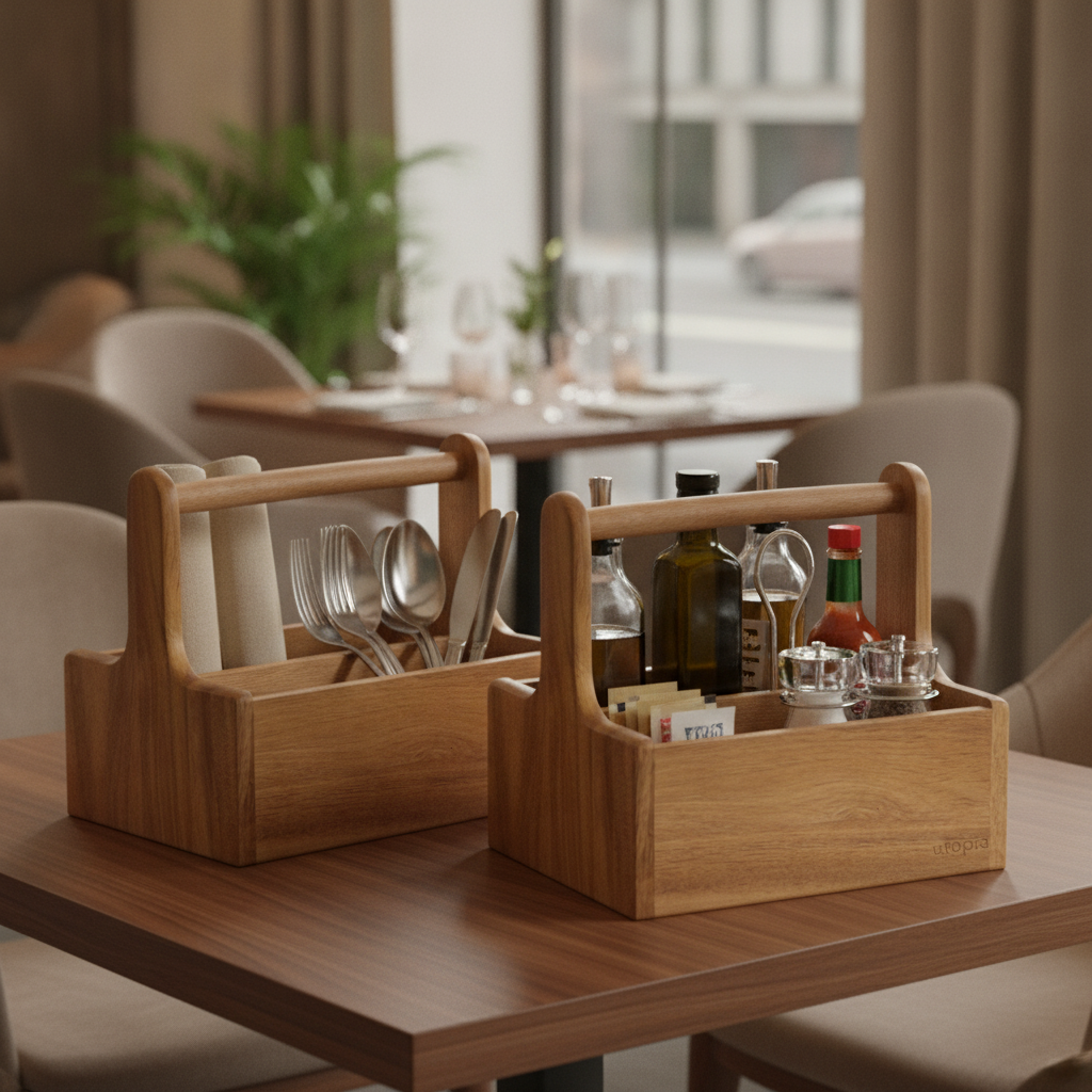 Acacia Wood Medium Table Caddy 200x153mm for Cafés & Restaurants (Pack of 2)