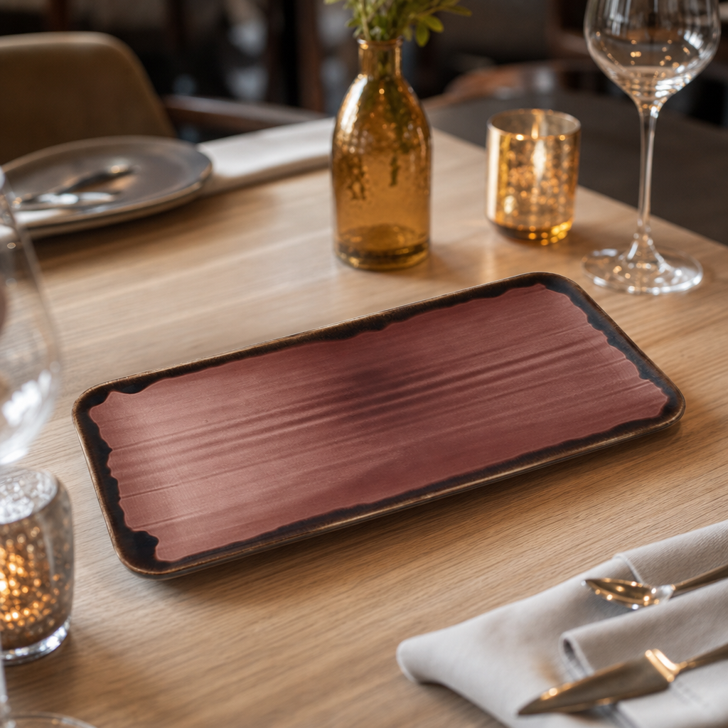 Hand Finished Coupe Rectangular Platter Purple Stoneware for Dining Experiences (Pack of 6)